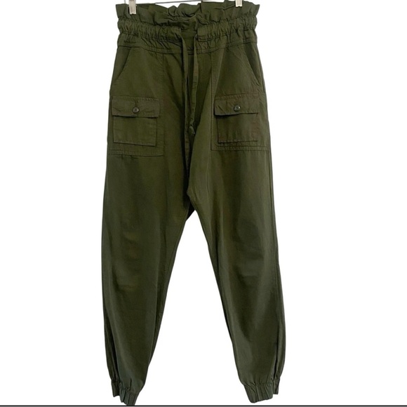 NSF Beadry Olive Utility High Waist Cargo Casual 💯% Cotton Jogger Pants Sz Large